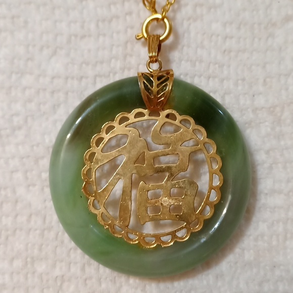 New Vintage Jade/Aventurine Gem Stone Chain Choker necklace pendant - Picture 3 of 8